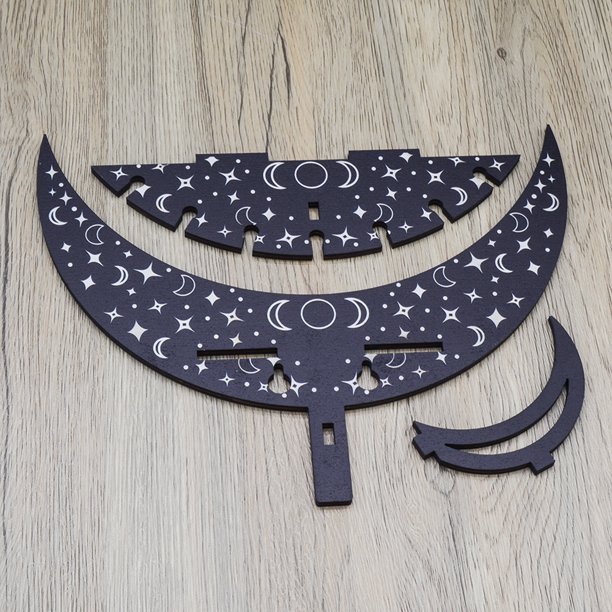 Crescent Moon Crystal Decor Rack Estilo bohemio Estante artesanal para café Negro M Sywqhk Libre de BPA
