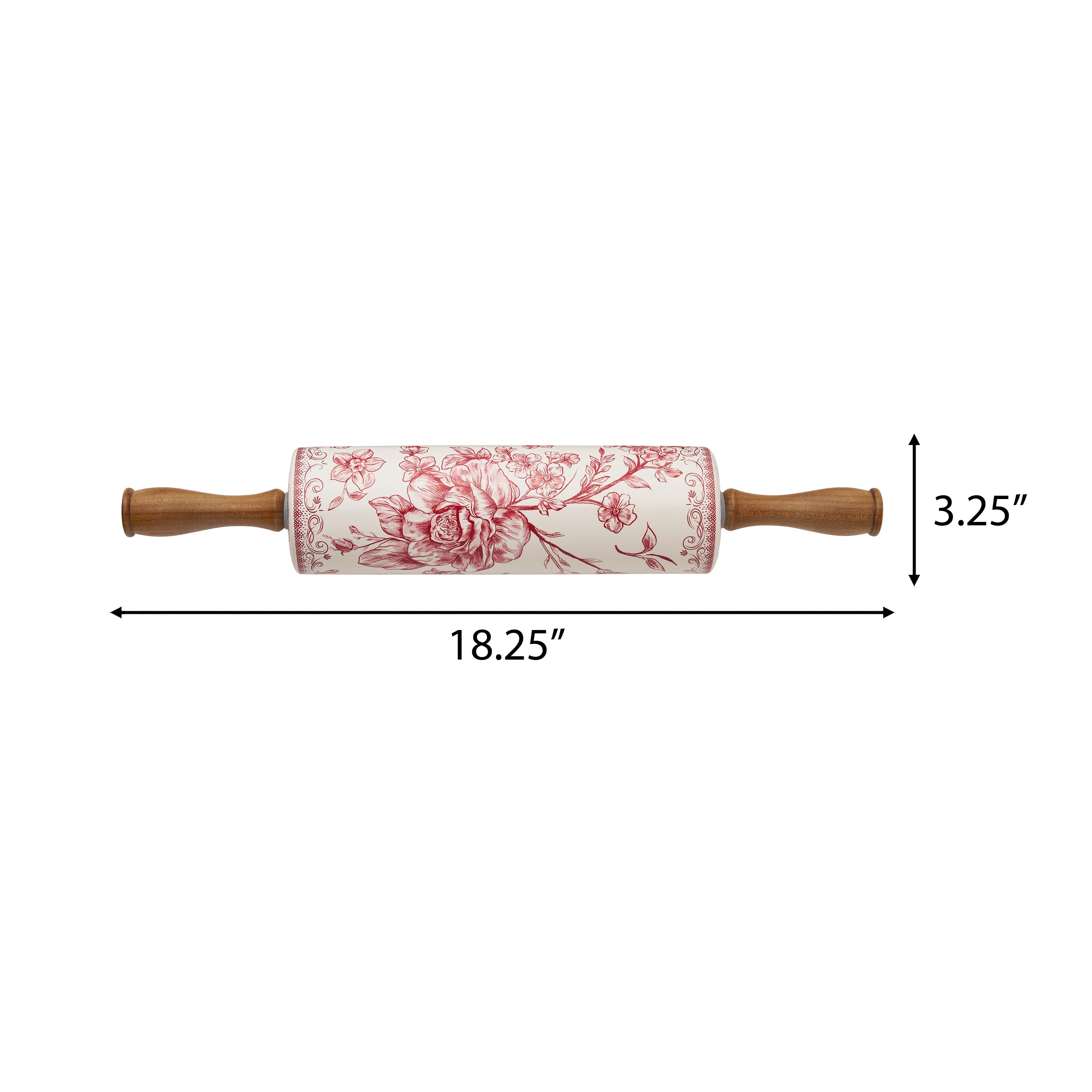 The Pioneer Woman Agatha Ceramic Rolling Pin with Wood Handles, Red