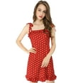 thumbnail image 1 of Unique Bargains Femmes Imprimé Spaghetti Sangle Volant Fusée Mini Robe, 1 of 6