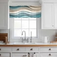 thumbnail image 3 of Teal Beige Ombre Valance Curtains for Kitchen/Living Room/Bathroom/Bedroom Window, Rod Pocket Small Topper Half Short Window Curtains Voile Sheer Scarf, Moire Modern Abstract Art Geometric 42"x18", 3 of 8
