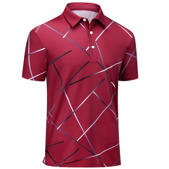Sponeed Dry Fit Golf Shirts for Men - Short Sleeve Mens Printed Polo Shirt Red M