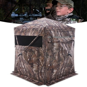 See Through Hunting Blind Pop Up, Deer Hunting Ground Blind Portable for 3 Person or 2 Man, 360 Degree Camo Hunting Blinds for Bow Hunting
