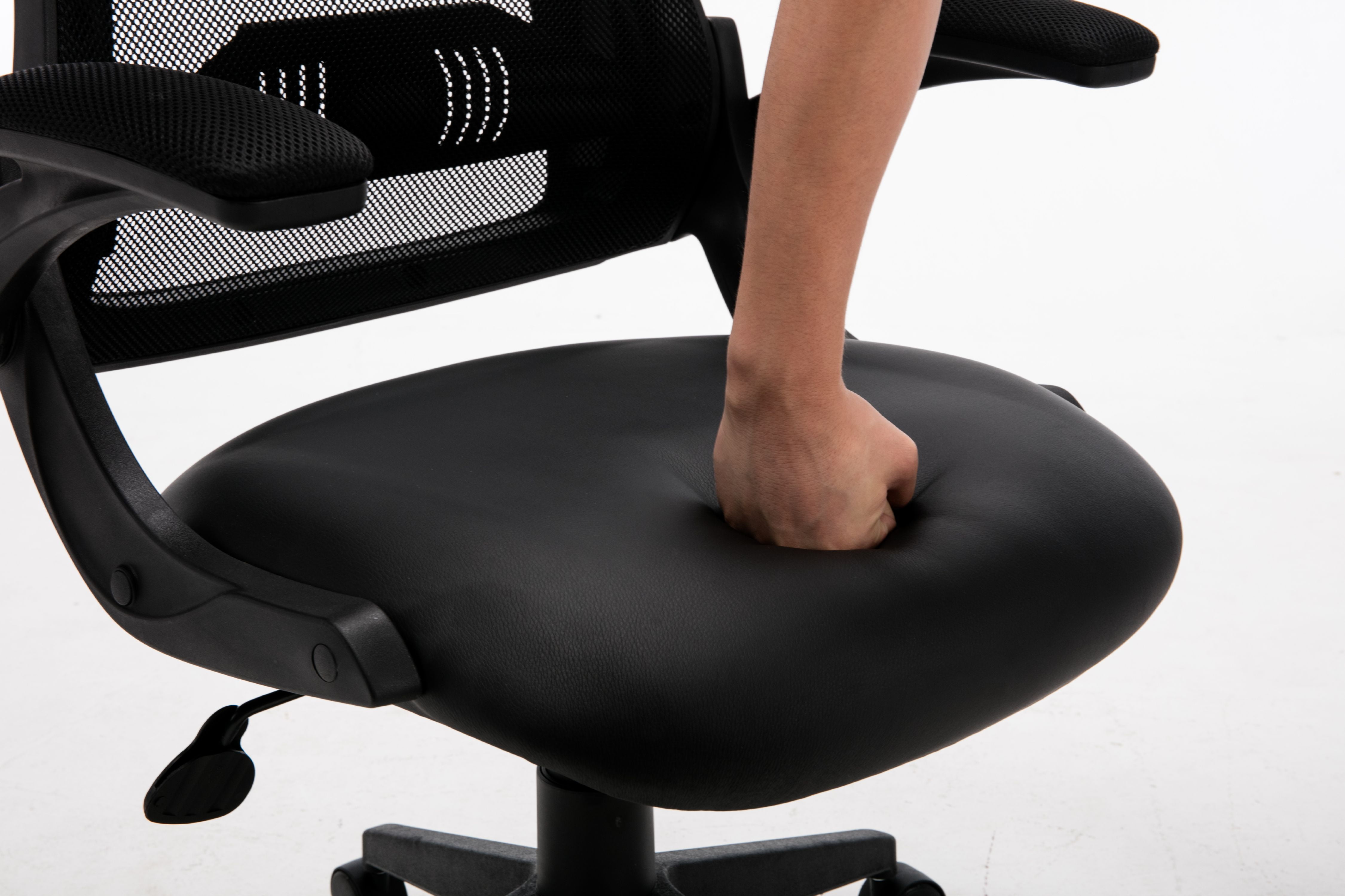 Kadirya High Back Ergonomic Mesh Office Chair With Leather Seat Flip Kadirya High Back Ergonomic Mesh Office Chair With Leather Seat Flip Up Armrests 90 110 Tilt Lock Adjustable Lumbar Support Computer Desk Task