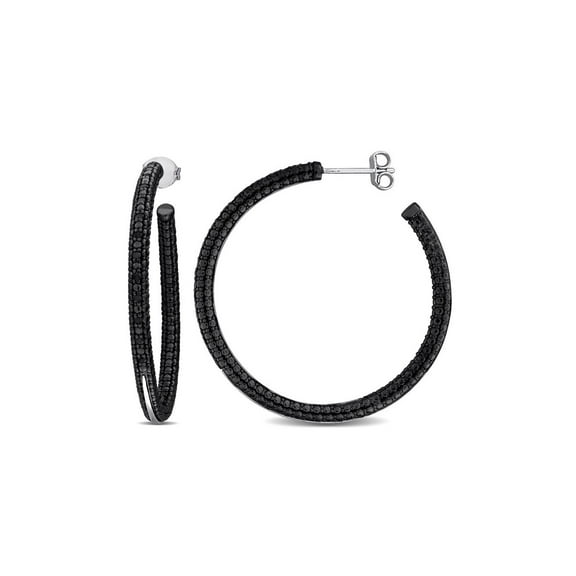 Gem & Harmony 1/4 Carat (Ctw) Black Diamond Hoop Earrings in Sterling Silver for Women