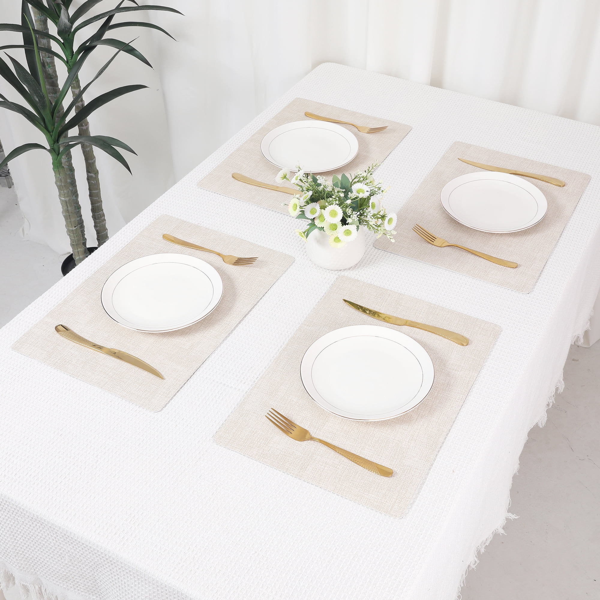 Unique Bargains Faux Leather Table Placemats for Kitchen Dining Table Light Beige 17x12in