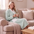 thumbnail image 2 of HEARTNICE Womens Plush Robe, Lightweight Fluffy Bathrobe Button Warm Loungewear,(Black+Dark Grey,2XL-3XL), 2 of 6