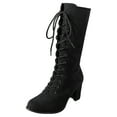 thumbnail image 5 of Women's Mid Calf Combat Boots Fashion Roman Suede Chunky High Heels Dress Riding Tall Booties Winter Fall Shoes, 5 of 6