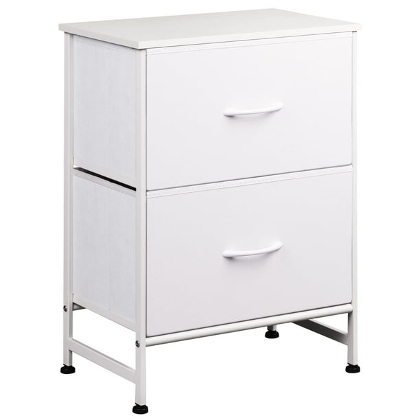 Mesita de noche WLIVE Mesita de noche con 2 cajones para dormitorio, color blanco