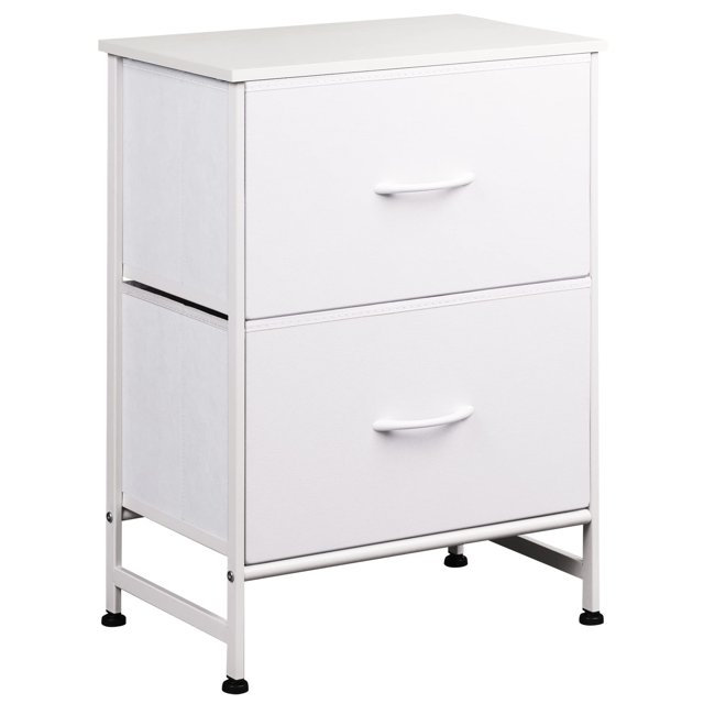 Mesita de noche WLIVE Mesita de noche con 2 cajones para dormitorio, color blanco