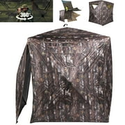Skyhot 360 See Through Ground Hunting Blind for 2 Persons,300D Pop Up Resilient Portable Tent with Up-downside Door and Carrying Bag for Deer Turkey