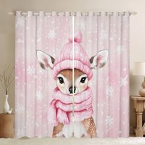 jejeloiu Wild Christmas Reindeer Curtains Pack of 2 (42x84 Each),Merry Xmas Curtains Blackout,Pink Brown White Bedroom Curtains For Children,Super Cozy Room Decor