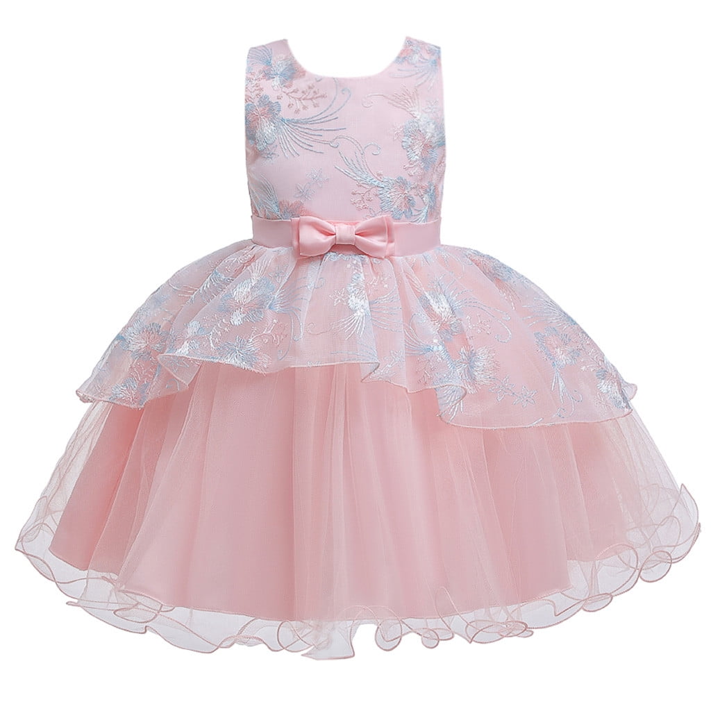 Dresses Girls Gown Birthday Floral Pageant Casual Dress Pink 80 6M-12M ...