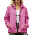 thumbnail image 2 of Waterproof Rain Jacket Women Hooded Zip Up Windbreaker Outdoor Coat Hiking Travel Lightweight Jacket, S, 2 of 7