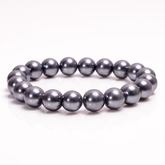 Natural Gray Pearl 8mm Round Shape Smooth Cut Beads Stretchable Bracelet for Men & Women.