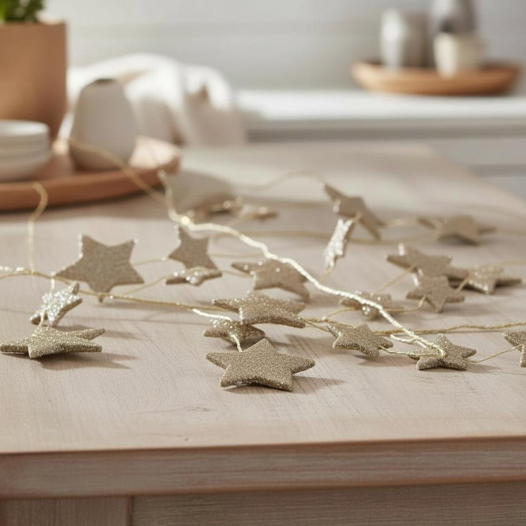 No.Gar1 キラキラ星のGarland*☼*Stayに癒しを*☼* Glitter Star Garland, Gold, 6', by My Texas House - Walmart.com