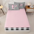 thumbnail image 4 of Manfei Geometric Checkered Print Zipper Queen Comforter Set with Fitted Sheet and 2 Pillowcases,Initial Letter P Zipper Bedding Set,Pink Reversible,4pcs, 4 of 7