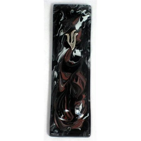 Judaica Kingdom TB-MEZ-S71 Black and White with Tomato Marbled Mezuzah