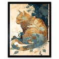 thumbnail image 1 of Cat with Leaf Pattern Fur Coat Modern Teal and Ochre Illustration Art Print Framed Poster Wall Decor 12x16 inch, 1 of 5