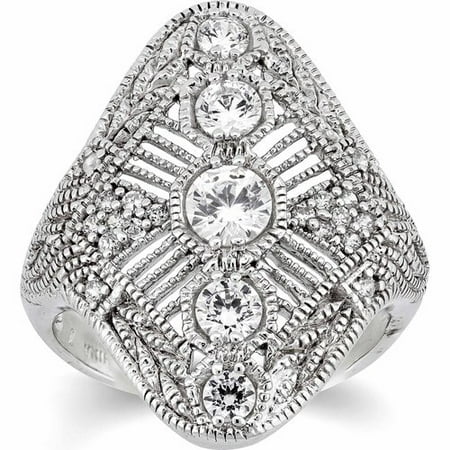 CZ Platinum over Sterling Silver Victorian Ring