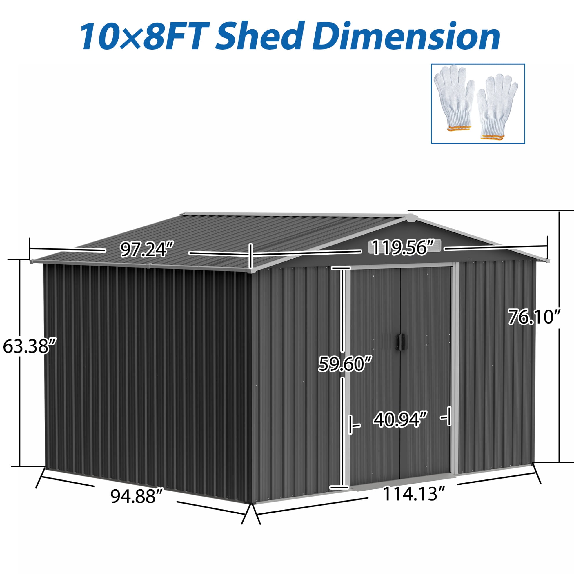 10X8 FT Outdoor Storage Shed, Metal Tool Shed & Outdoor Storage with Lockable Door and Vents Ideal for Bicycles, Tools, Lawnmowers, Backyards, Patios, Lawns