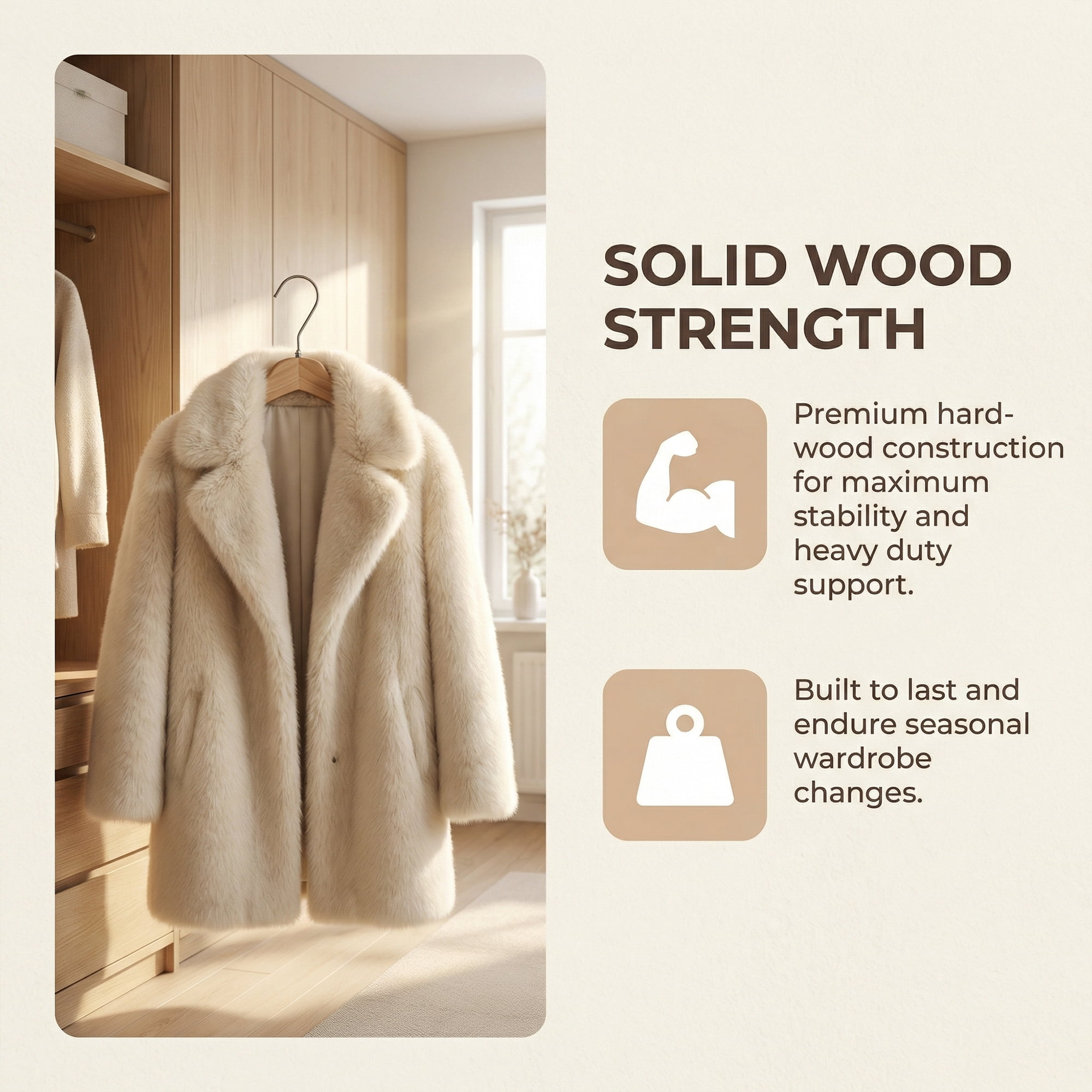Unique Bargains 2Pcs Wood Nonslip Space Saving Clothes Hangers Natural 15.7inch