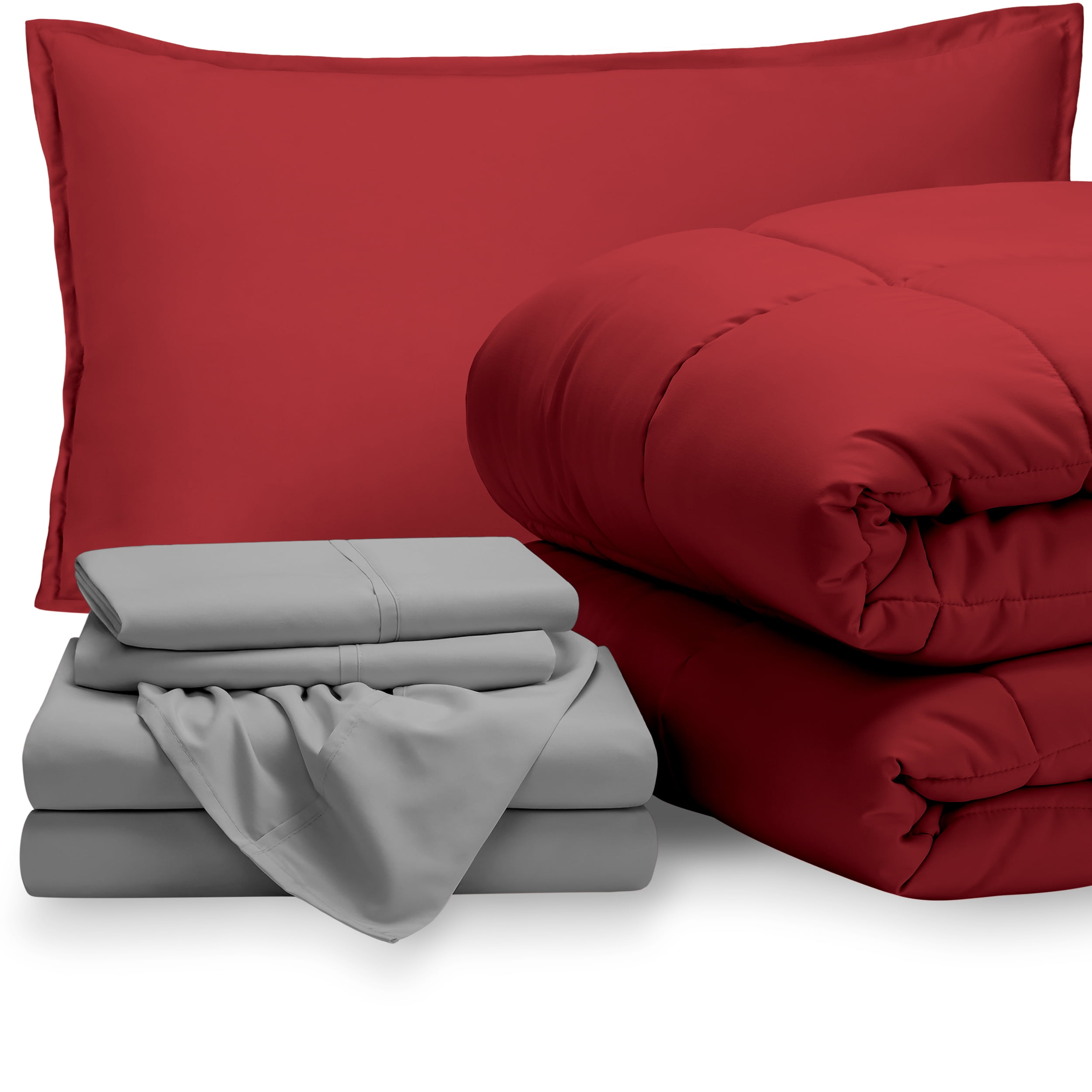 Bare Home 5Piece BedInABag Twin XL Set Red, Sheet Set