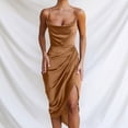thumbnail image 2 of FAIWAD Women's Satin Spaghetti Strap Dress Sleeveless Ruched Cami Dress Slit Wedding Party Cocktail Dresses, 2 of 8