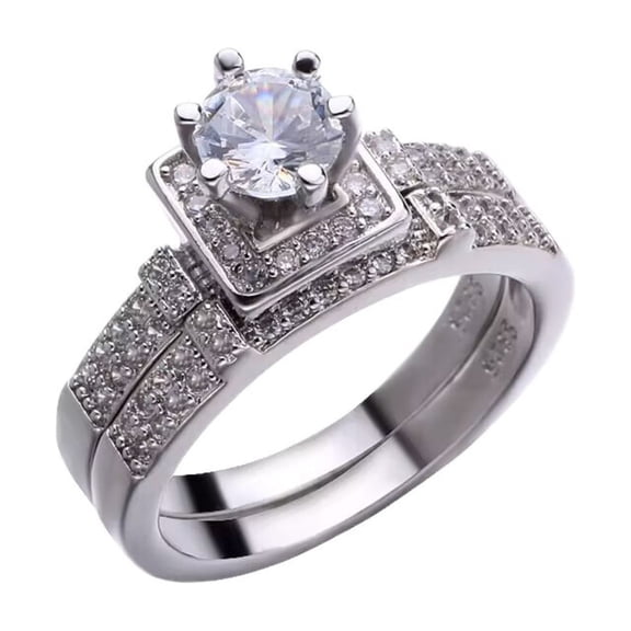 Loetky Studded Wedding Bands Silver Infinity Ring Two-In-One Stylish Rings for Women with Size 5, 1 Pair of Rings