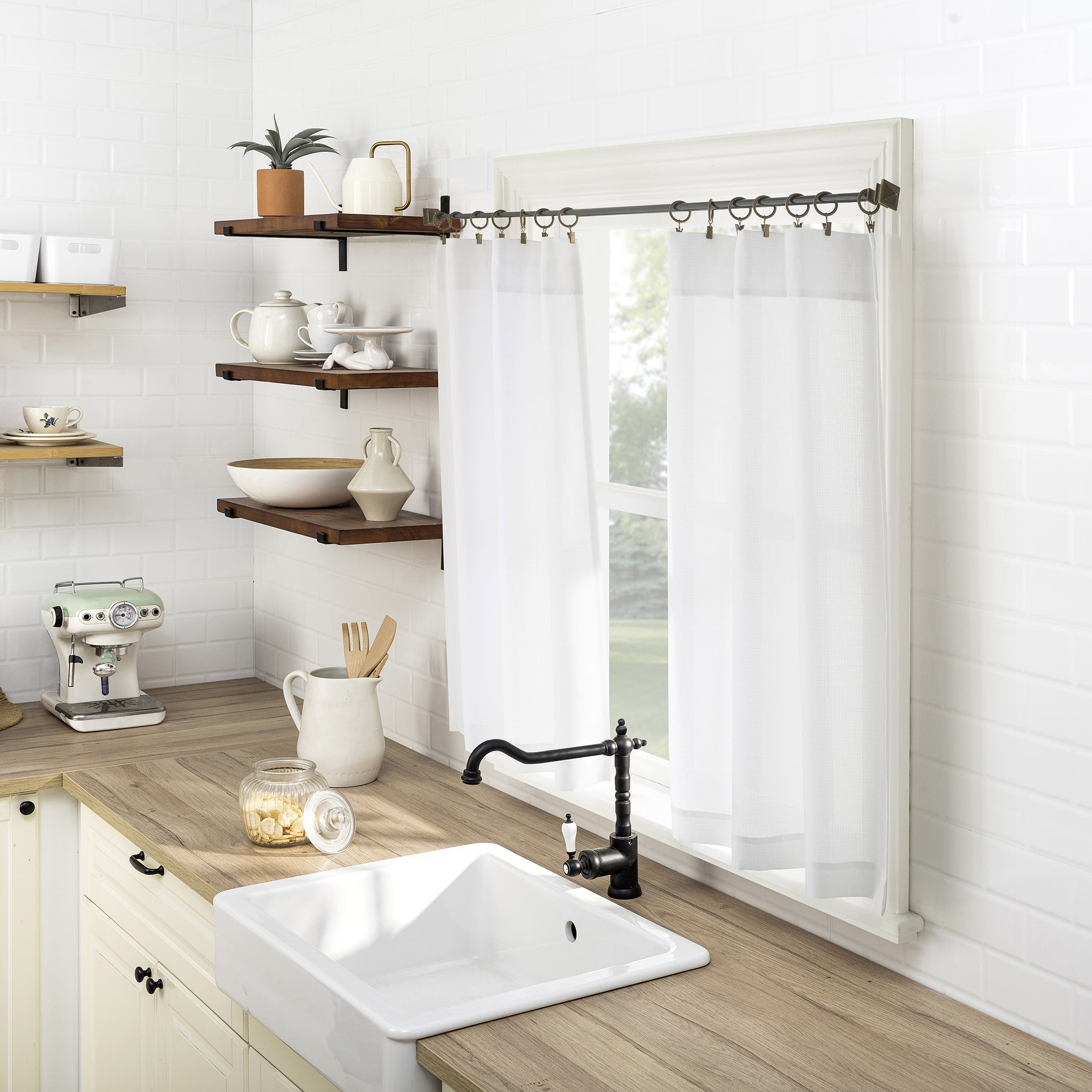 Mainstays Textured Small Window 3-Piece Cafe Curtains with Valance, Rod Pocket, White, 56 in W x 36 in L