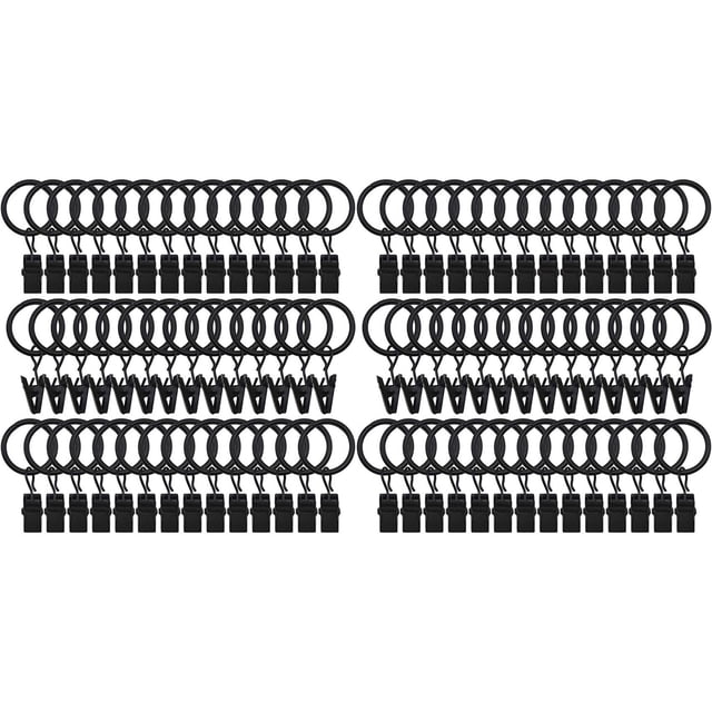 84 Packs of Curtain Ring, with Clips, Decorative Curtains, Rust, Retro, 1 Inch, Inner Diameter, Black