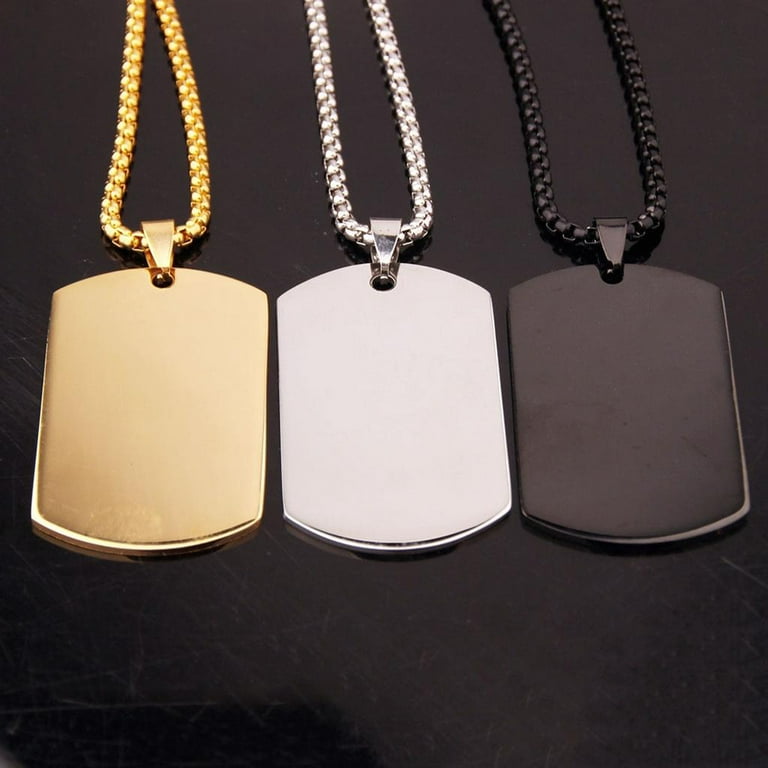 Men's Large Army Dog Tag Pendant Necklace Black Steel Shot Bead 