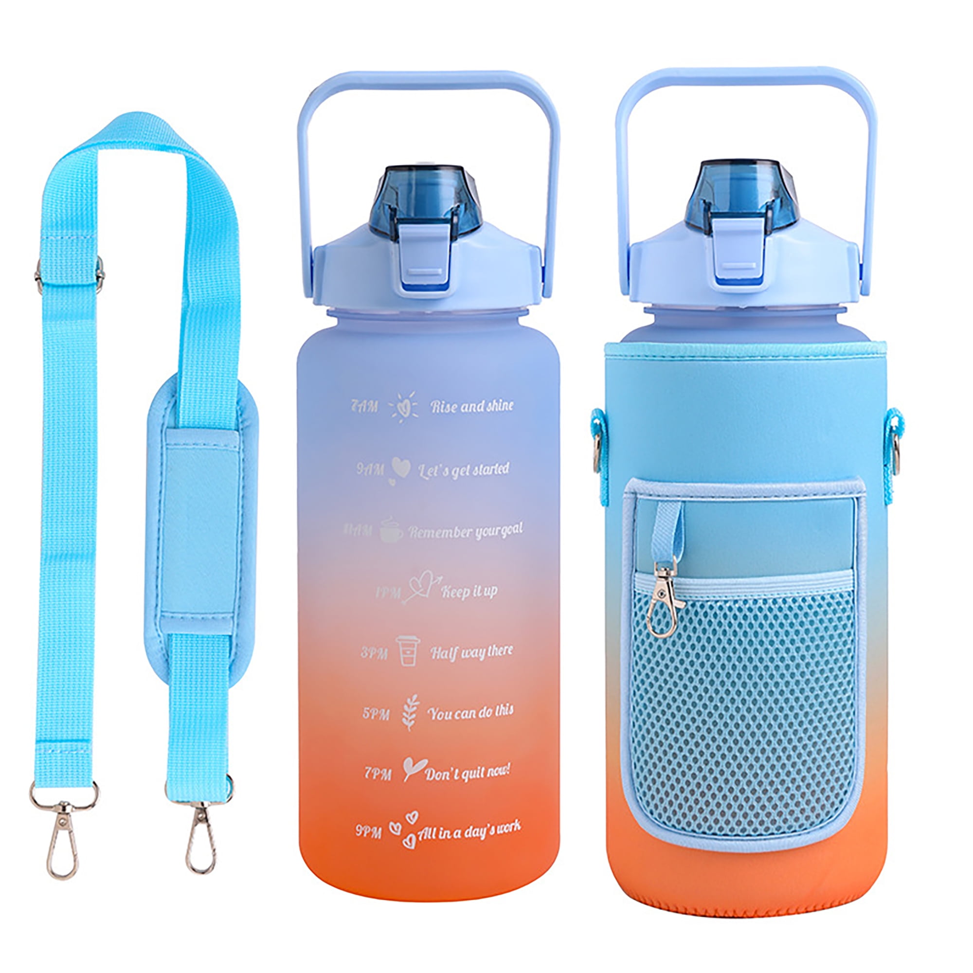 Gorware Sports Water Bottles, Large Capacity Drinking Bottle with Protective Sleeve Time Marker Leakproof Water Bottle for Fitness, Gym & Outdoor