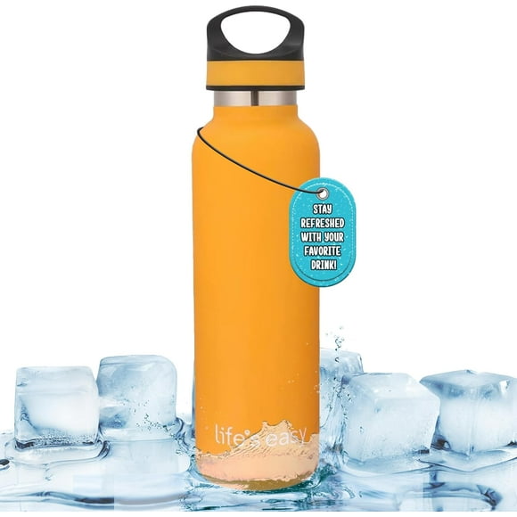 TRAHOO-LIFE'S EASY Insulated Sports Water Bottle with Lid. Stainless Steel Vacuum Double Wall Thermo Flask for Hot and Cold Drinks, Simple Metal Hydro Canteen Travel Bottle for Men & Women - 20 oz (Y