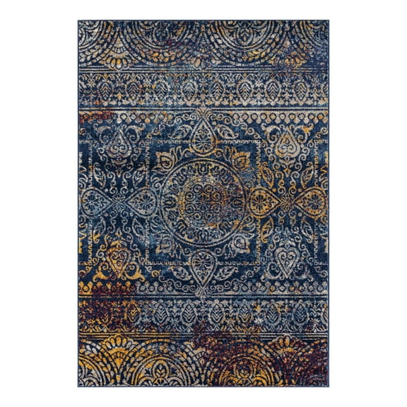 Amer Rugs Manhattan Blue-Orange Multi Area Rug 7'6"x9'6"