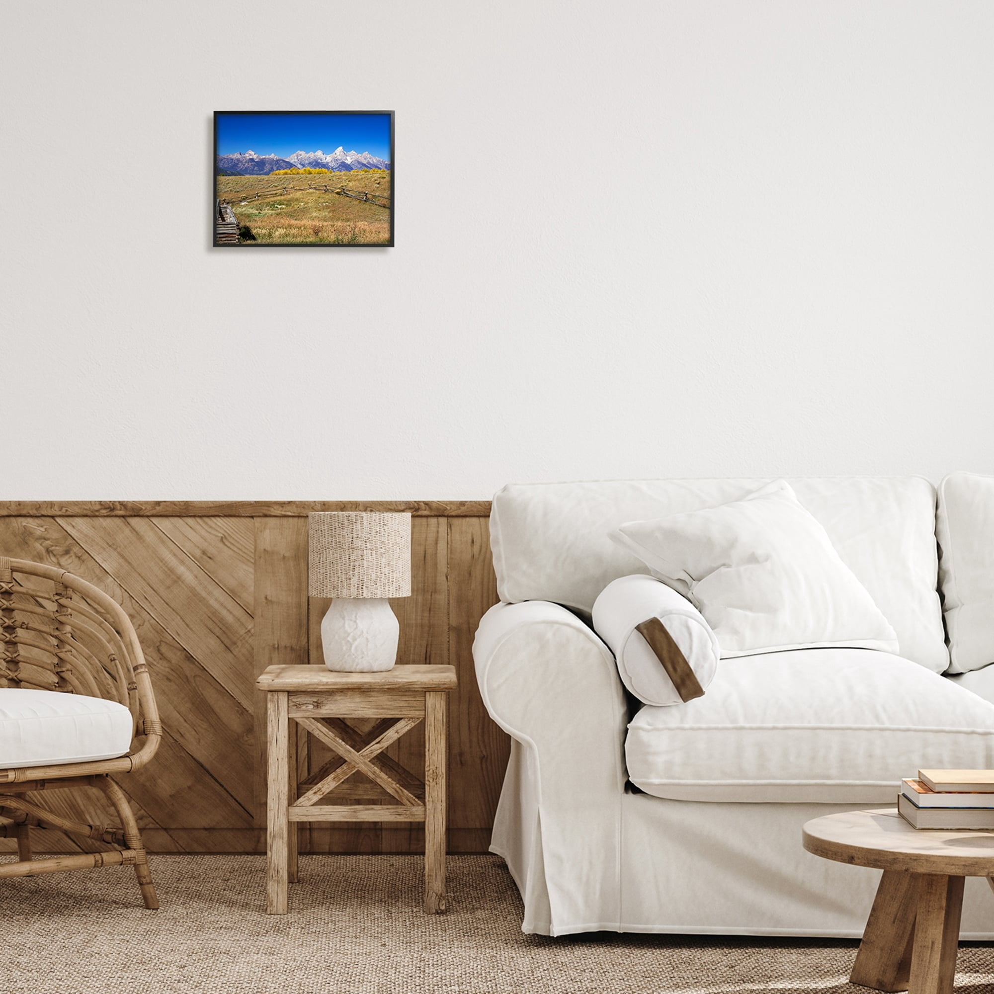 Stupell Industries Panoramic Mountain Peaks Countryside Fence Grassland Field Framed Wall Art, 20 x 16, Design by Daniel Sproul