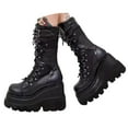 thumbnail image 2 of Womens Goth Platform Boots Chunky Heel Boots Lace Up Zipper Round Toe Mid Calf Boot, 2 of 8