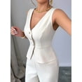 thumbnail image 6 of Women'S 2 Piece Outfits Elegant Blazer Vest Pockets Wide Leg Pant Suit Casual Matching Set White L, 6 of 7