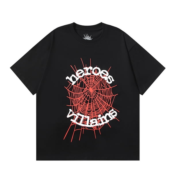 Sp5der 555 Young Thub camiseta estrella mismo estilo impreso camiseta de manga corta de alta calidad para hombres y mujeres primavera010 negro