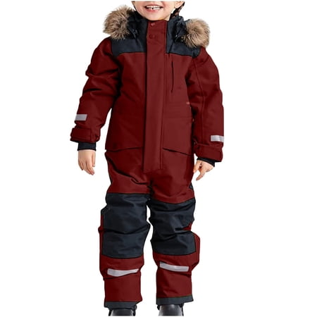 newwalpole Toddler Snow Suit One Piece Snow Pants Kids Girls Boys Warm Winter Snowsuit Outdoor Waterproof Windproof Ski Pants Red for Size 7-8 Years