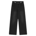 thumbnail image 6 of ZHOGXU Women's Jeans High Waisted Distressed Straight Leg Wide Leg Floor Length Loose Fashion Denim Pants Trousers For Casual Daily Wear,Black,L, 6 of 6