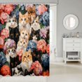 thumbnail image 2 of Manfei Kawaii Pet Cat Shower Curtain 72Wx78L, Bohemian Hydrangea Floral Bath Curtain, Navy Beige, 2 of 5