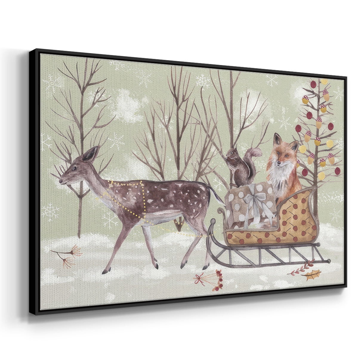 Christmas Time Collection A - Framed Gallery Wrapped Holiday Canvas - 27 x 41 - Black Frame