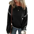 thumbnail image 2 of Sweaters for Women Solid Crewneck Loose Fit Long Sleeve Contrast Cable Knit Pullover Sweater Jumper Tops Black M, 2 of 9