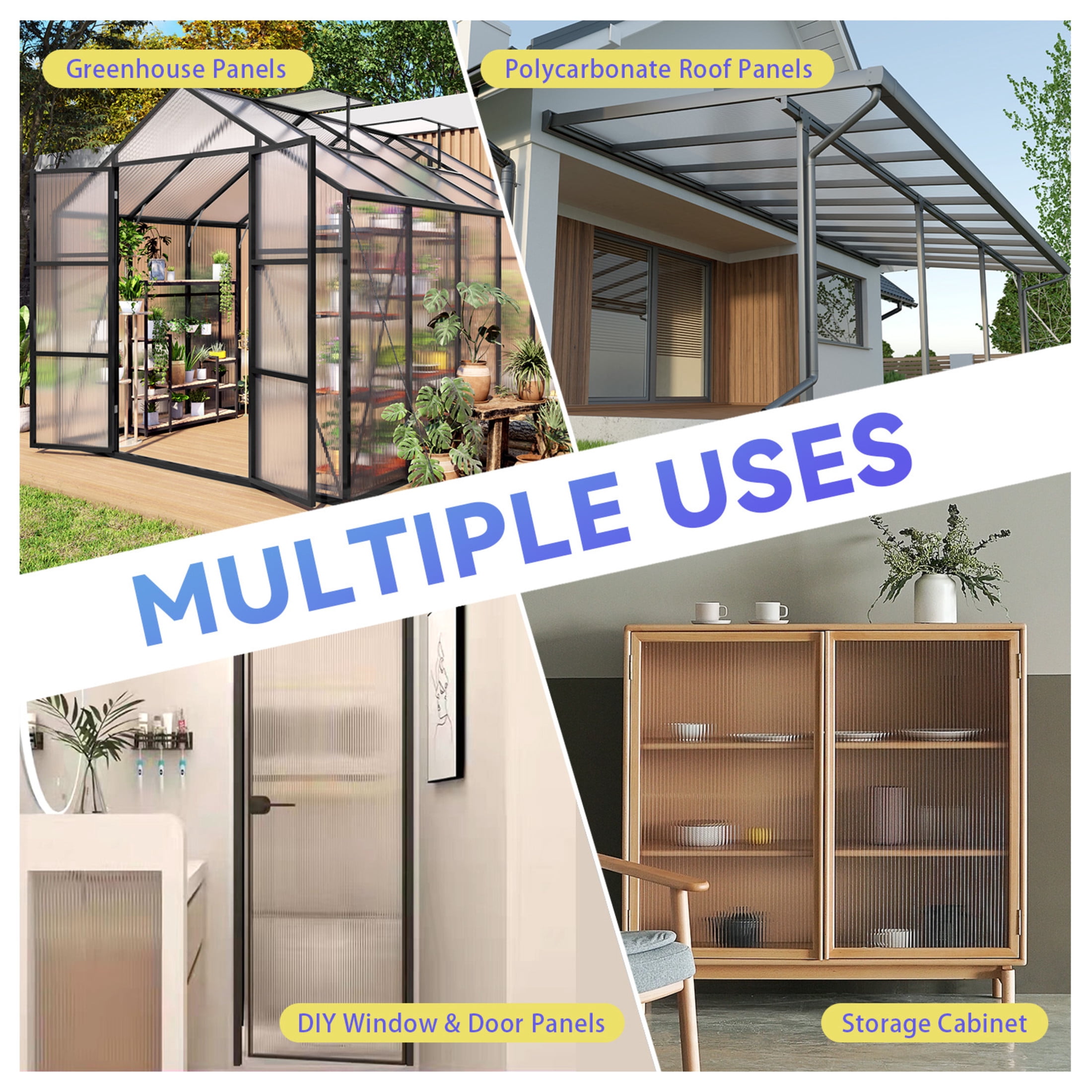 Noble House 6 Pack Twin-Wall Polycarbonate Greenhouse Panels, 5 ft x 2 ft UV-Protected Sheets, Transparent