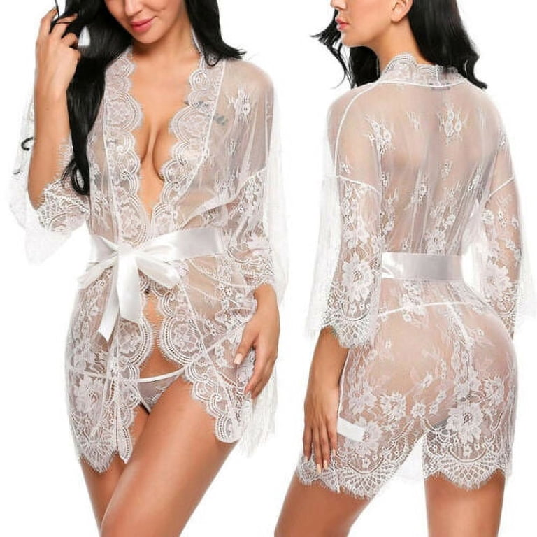 Douhoow Women Lace Night Dress Sleepwear Nightgown V Neck See Through Sheer  Sleep Dress G-String - Walmart.com