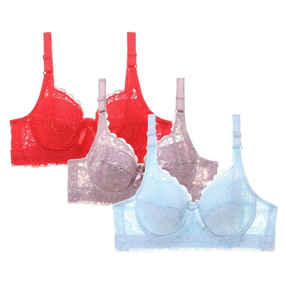 Riecok Push up Bras for Women Lace 3 Pack Underwire Bras Stretch Full Coverage Bras Breathable Comfortable Bras