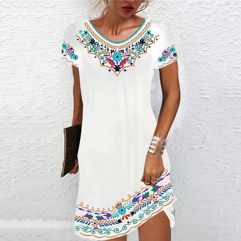 Women Summer Boho Printed T-shirt Dress Short Sleeve Honduras | Ubuy