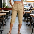 thumbnail image 2 of Capris for Women Casual New Women's High Waist Capri Casual Straight Leg Cropped Trousers with Pockets Fashion Versatile Office Daily Capris Khaki 3XL, 2 of 9