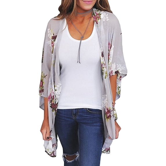 Sedceaty Women Swimsuit Cover Up, Summer Bikini Beachwear Dress Kimono Cardigan Rose Pattern Long Sleeve Beach Cover Up Tops