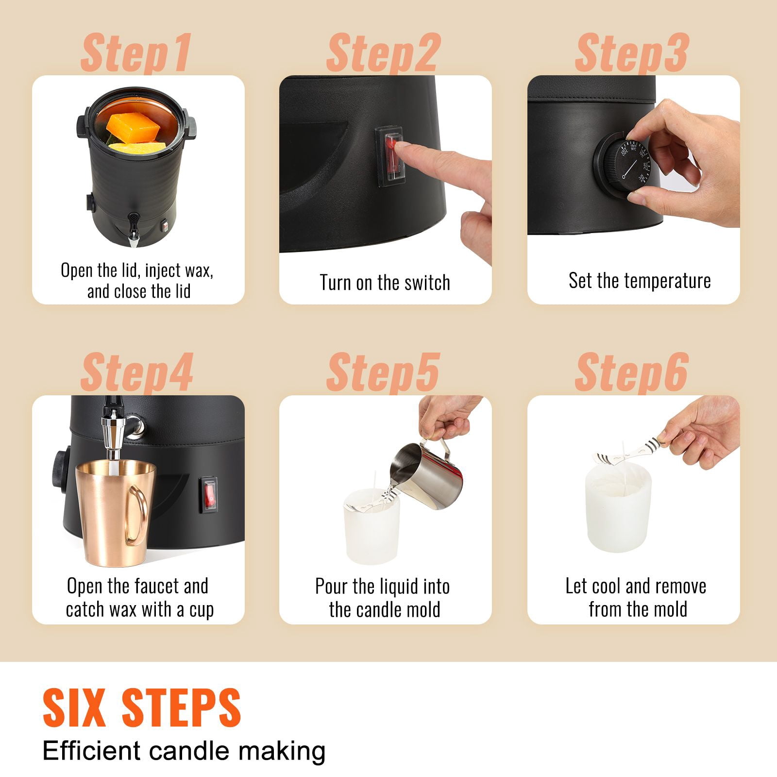 6.5L Wax Melter for Candle Making, 1100W Fast Heating, 9-Level Temp 30-110°C, 10 lbs Capacity, Overheat Guard for Soap Beauty Products